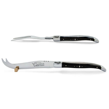 Laguiole Cheese Set, Fork & Knife, Ebony Wood, Prestige Collection - Zouf.biz