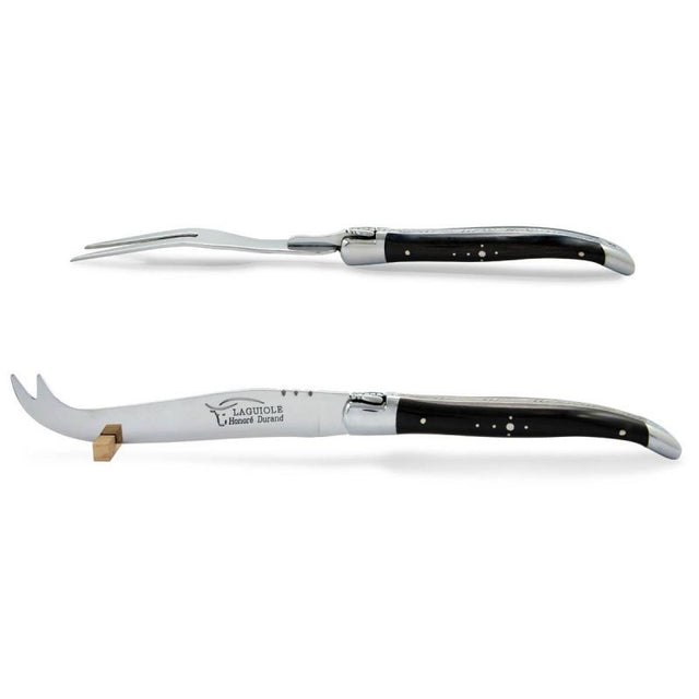 Laguiole Cheese Set, Fork & Knife, Ebony Wood, Prestige Collection - Zouf.biz