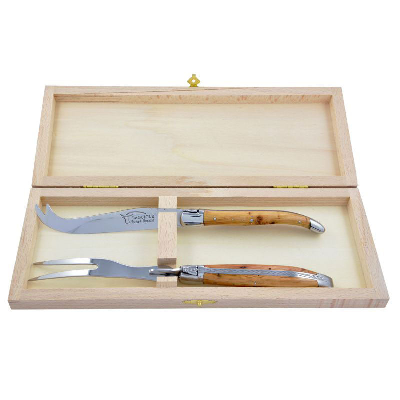 Laguiole Cheese Set, Fork & Knife, Juniper Wood, Prestige Collection - Zouf.biz