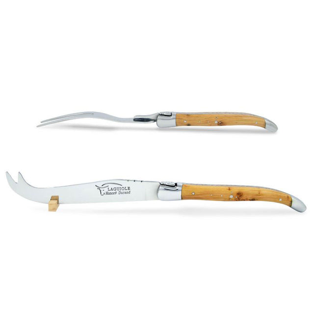 Laguiole Cheese Set, Fork & Knife, Juniper Wood, Prestige Collection - Zouf.biz