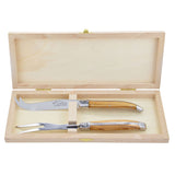 Laguiole Cheese Set, Fork & Knife, Olive Wood, Prestige Collection - Zouf.biz