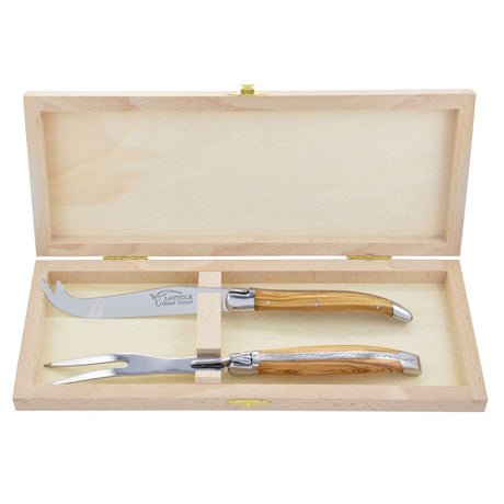 Laguiole Cheese Set, Fork & Knife, Olive Wood, Prestige Collection - Zouf.biz