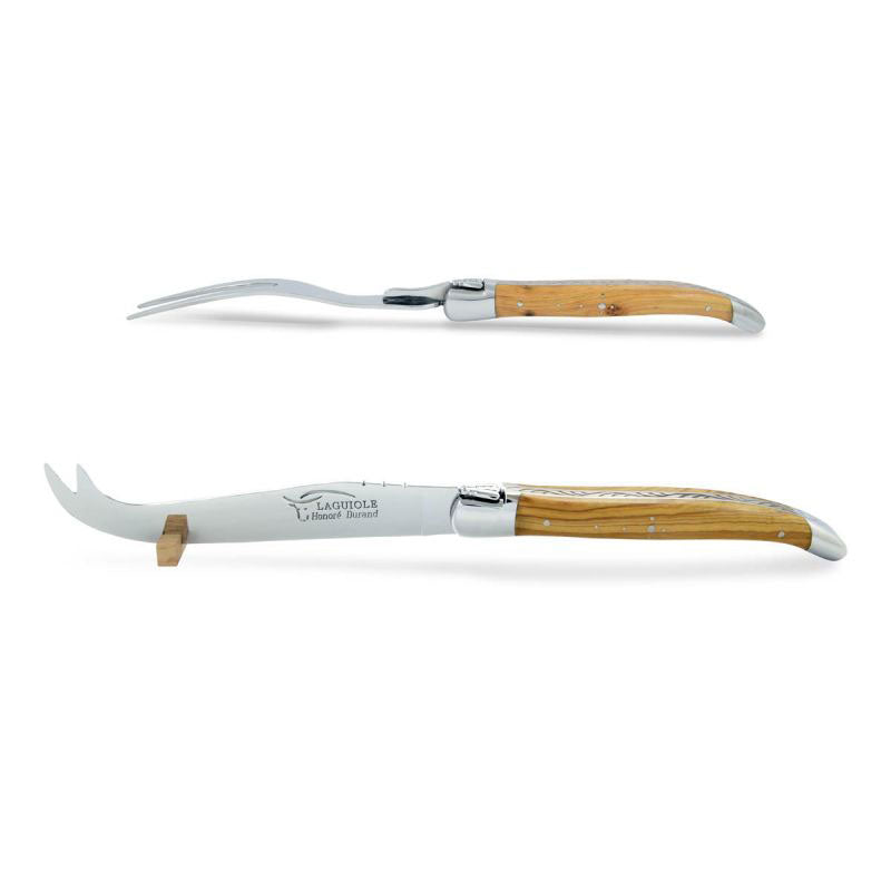 Laguiole Cheese Set, Fork & Knife, Olive Wood, Prestige Collection - Zouf.biz