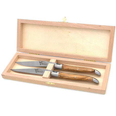 Laguiole Steak Knives Olive Wood, Prestige Collection - Zouf.biz