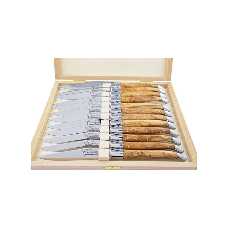 Laguiole Steak Knives Olive Wood, Prestige Collection - Zouf.biz