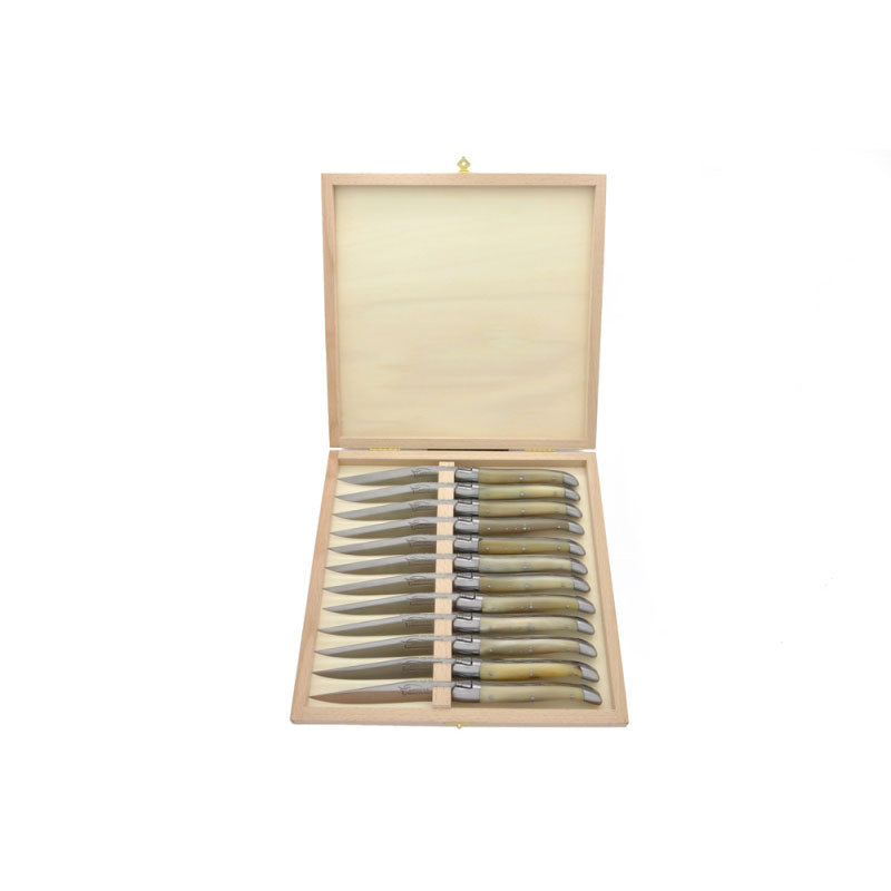 Laguiole Steak Knives Pale Horn Tip, Prestige Collection - Zouf.biz