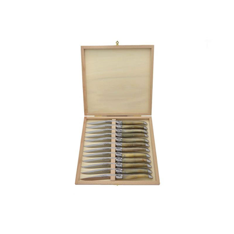 Laguiole Steak Knives Pale Horn Tip, Prestige Collection - Zouf.biz