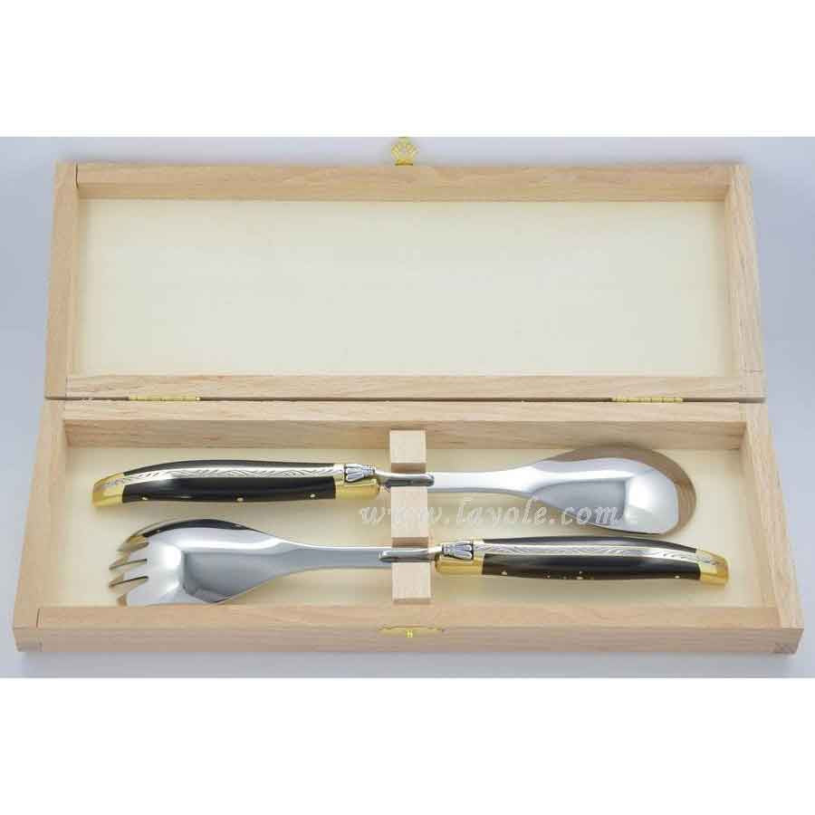 Laguiole Salad Servers Dark Horn Tip, Prestige Collection - Zouf.biz
