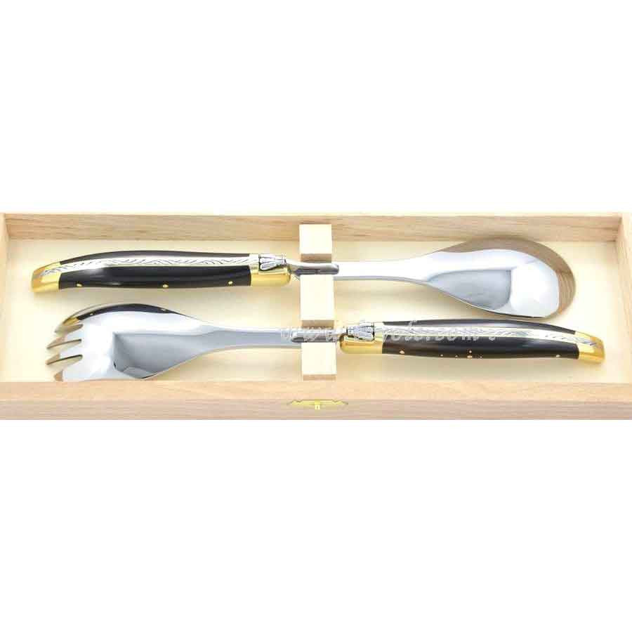 Laguiole Salad Servers Dark Horn Tip, Prestige Collection - Zouf.biz