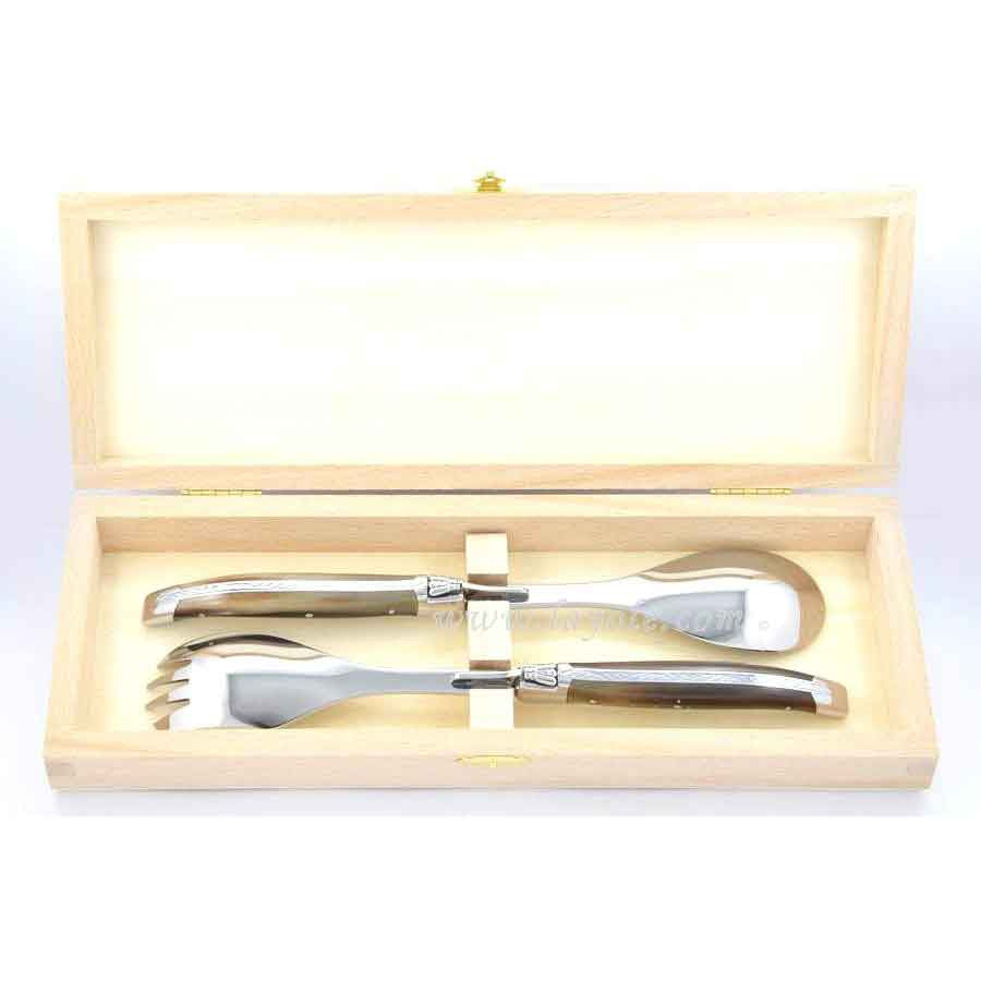 Laguiole Salad Servers Dark Horn Tip, Prestige Collection - Zouf.biz