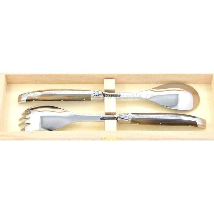 Laguiole Salad Servers Dark Horn Tip, Prestige Collection - Zouf.biz