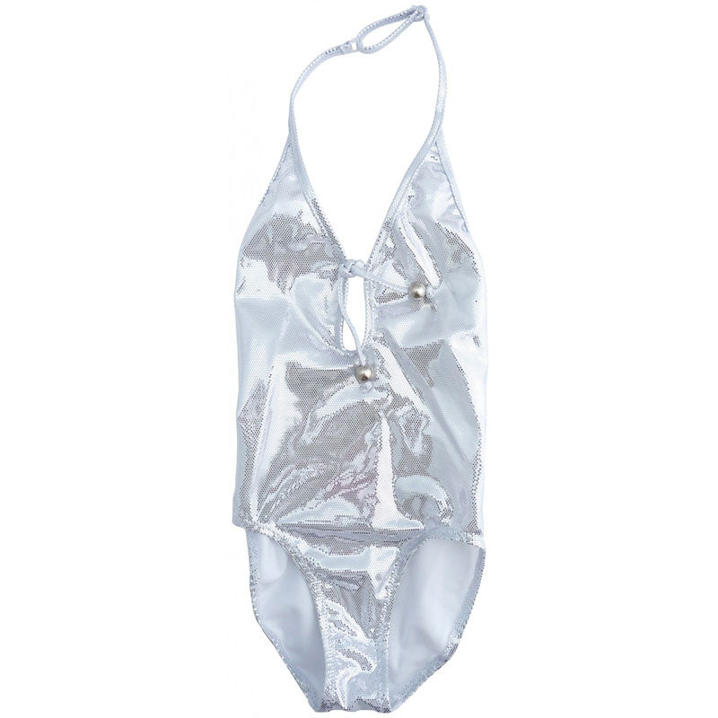 Silver metallic one piece swimsuit outlet