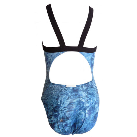 Shiny Sea Print One Piece Swimsuit, Blue - Zouf.biz